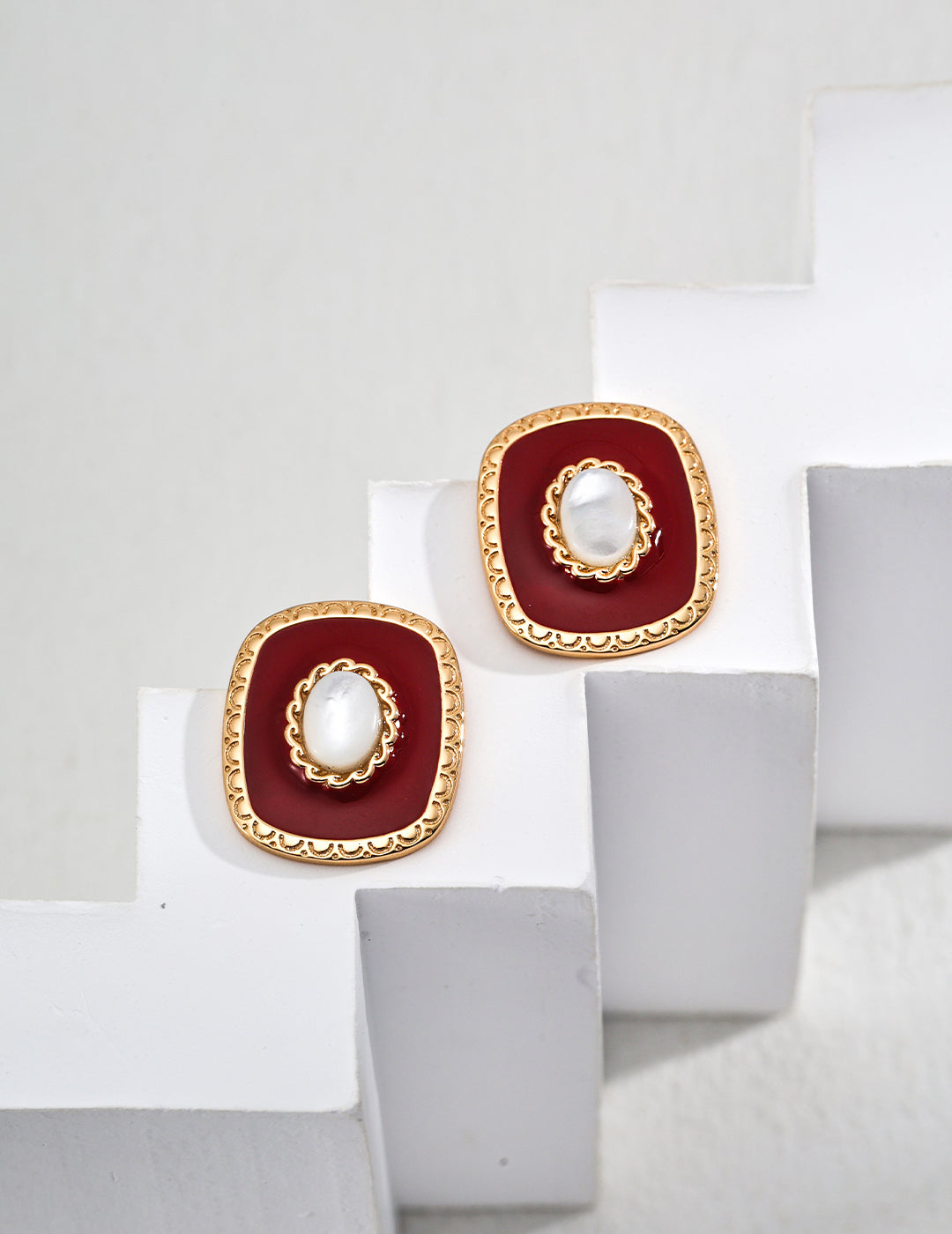 Red Enamel & Mother-of-Pearl Earrings