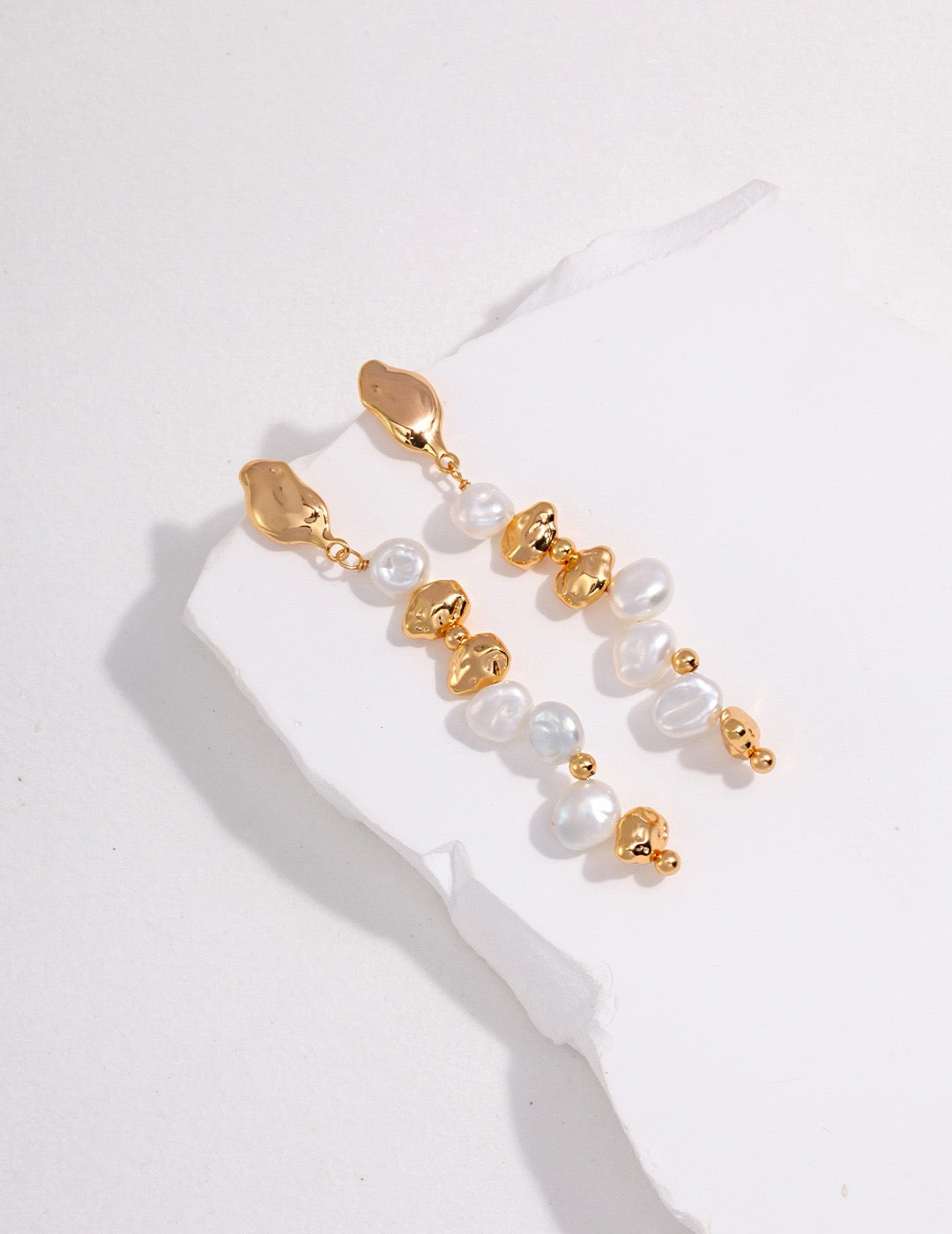 Minimalist French-Style Pearl Earrings - Vintage Gold Finish