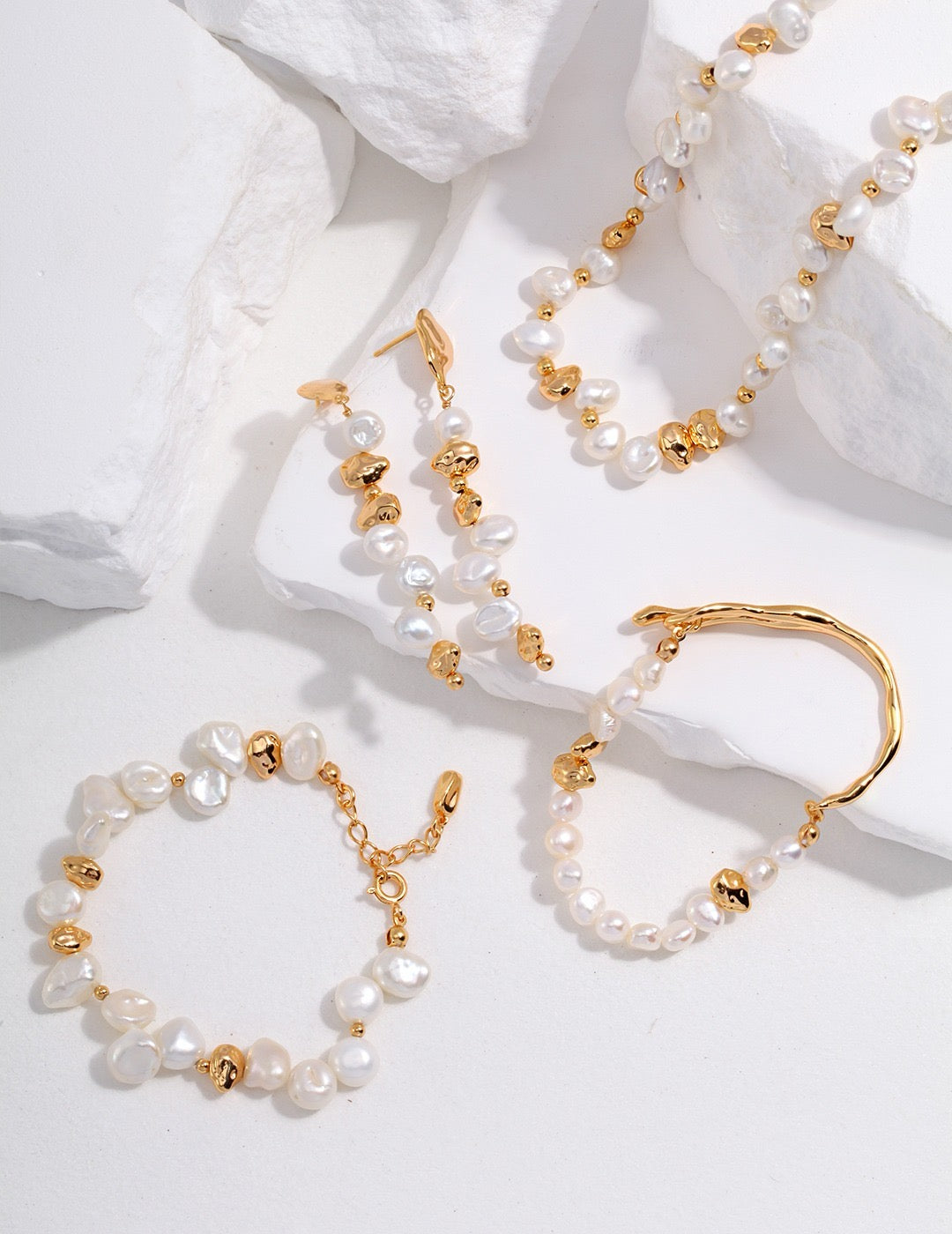 Minimalist French-Style Pearl Earrings - Vintage Gold Finish