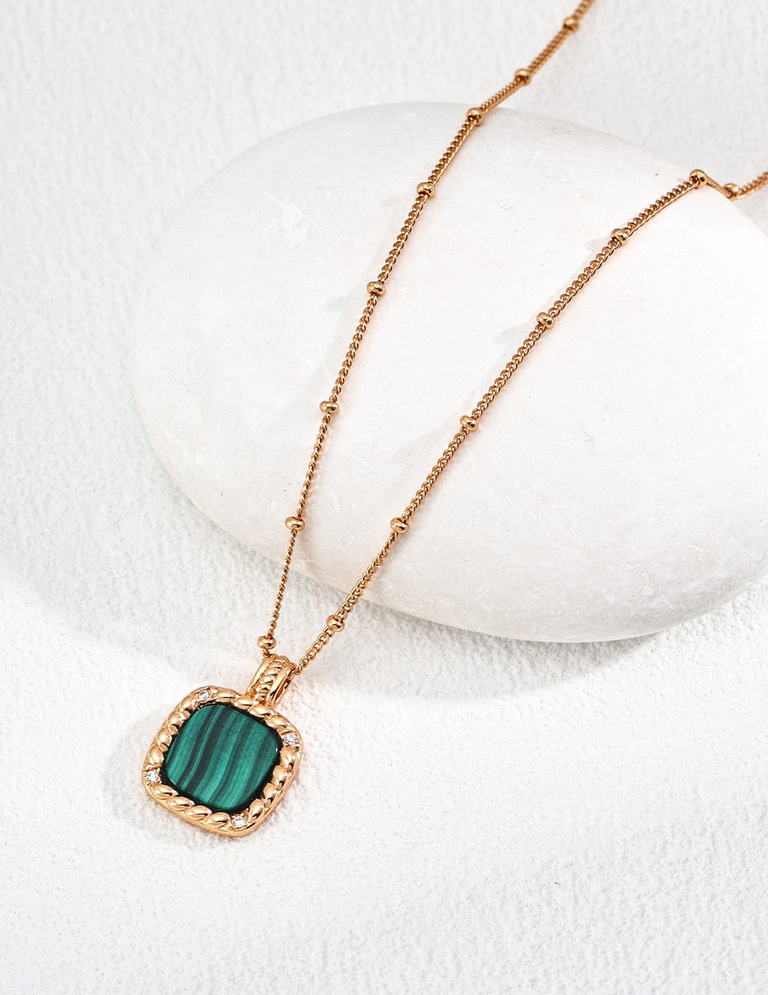 Vintage Gold Malachite & Zircon Pendant Necklace