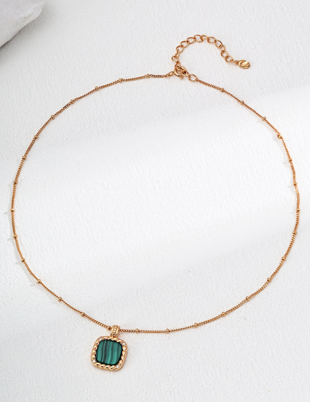 Vintage Gold Malachite & Zircon Pendant Necklace