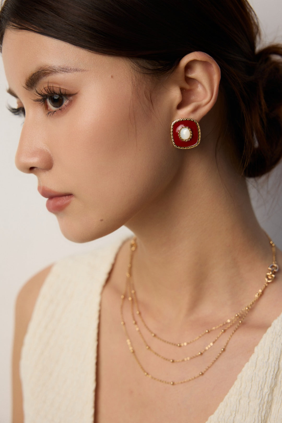Red Enamel & Mother-of-Pearl Earrings