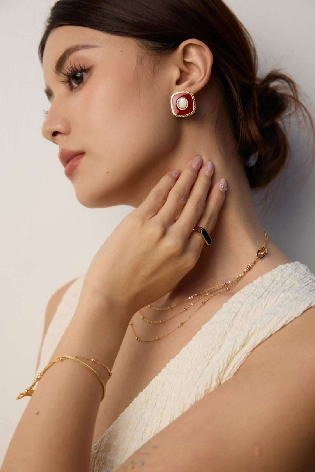 Red Enamel & Mother-of-Pearl Earrings
