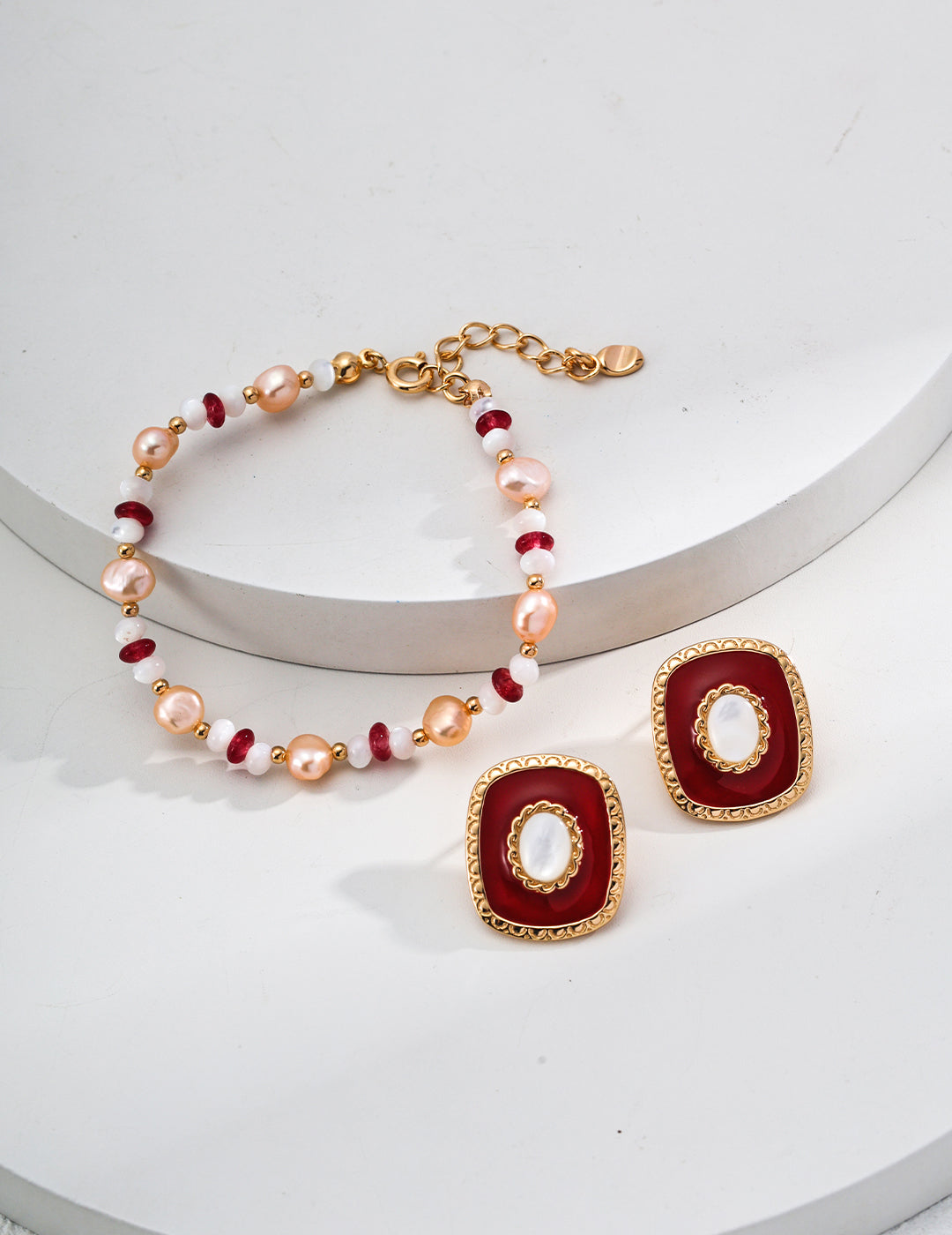 Red Enamel & Mother-of-Pearl Earrings