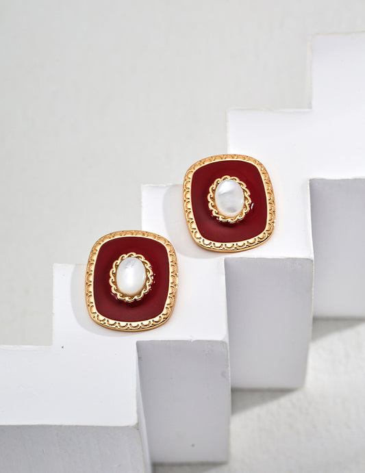 Red Enamel & Mother-of-Pearl Earrings